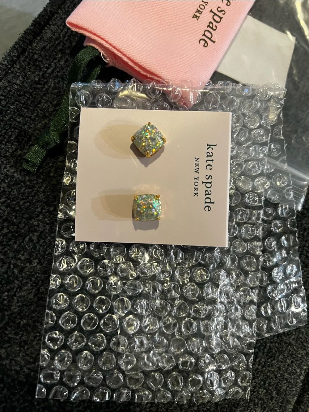 kate spade Kids Iridescent Glitter Square Stud Earrings - Gold Setting